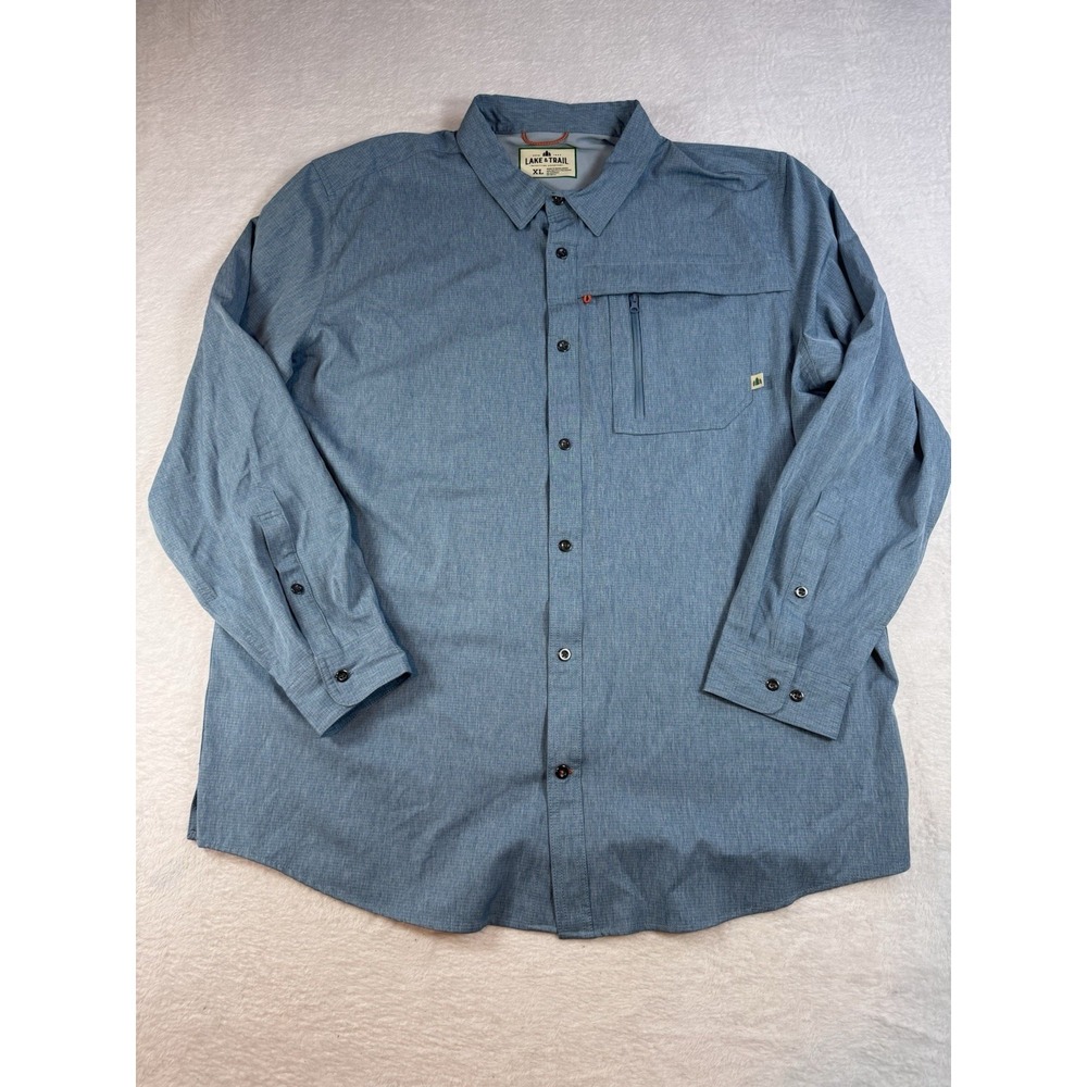 Lake & Trail Fishing Shirt Mens XL Blue Ripstop Stretch Fast Dri UPF 30 Outdoor